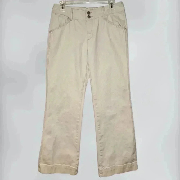 Vintage Eddie Bauer Y2K Cotton Stretch High Rise Cropped Kick Flare Bone Jeans 6 - Picture 2 of 11